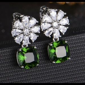 Green Clear Huggie Hoops ss Earrings
